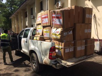 Vehicle loaded with supplies